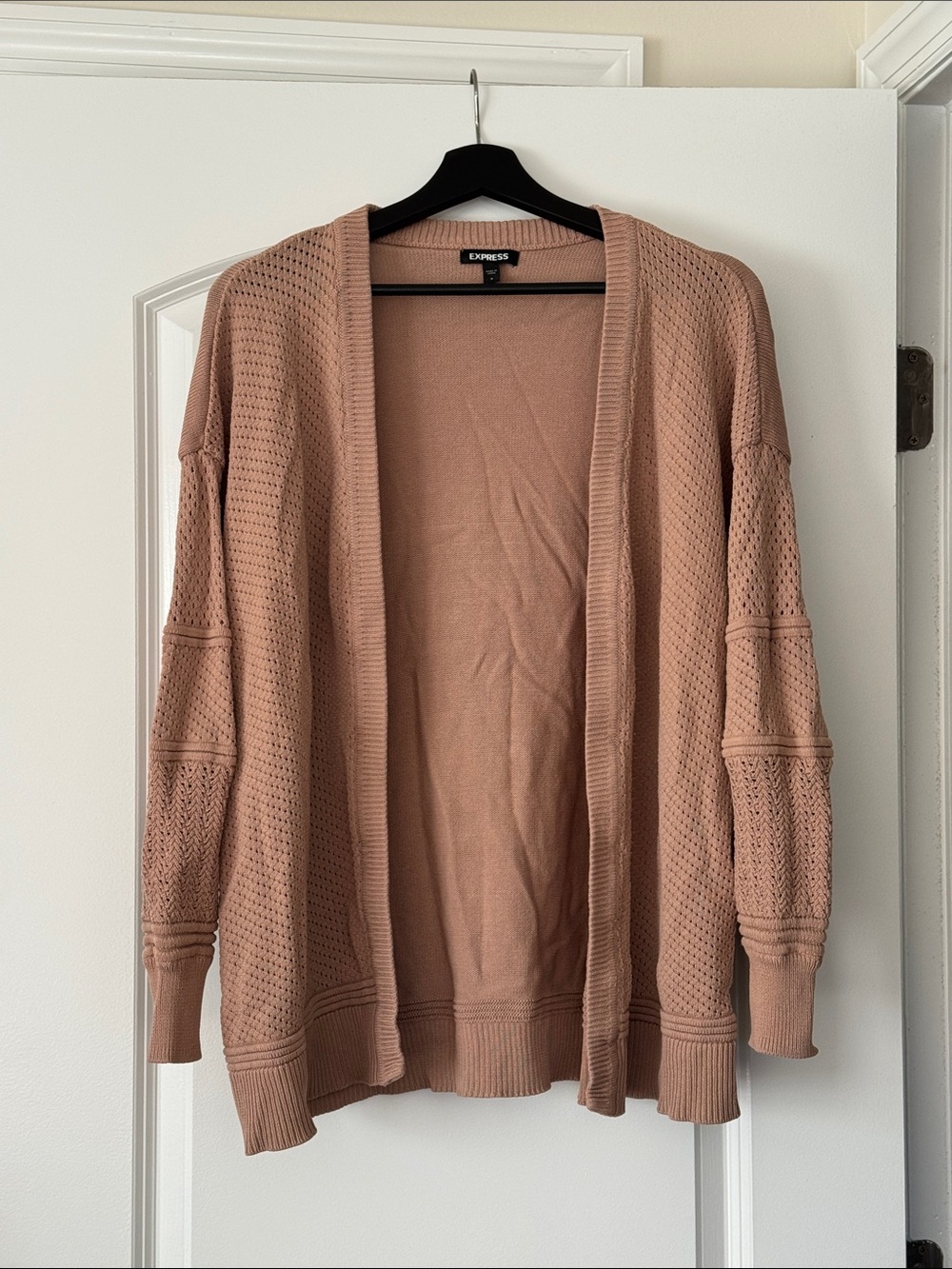 Express Open-Front Knit Cardigan in Camel/Khaki Color